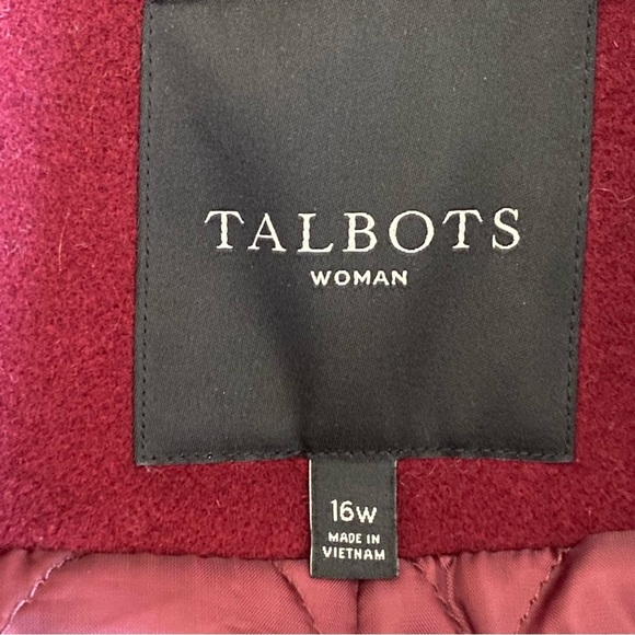 Talbots Womens Long Wool Over Coat Maroon Zip Front Size 16 Full Length Warm - Picture 5 of 9